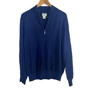 L.L. Bean Sweater Men's L‎ Navy Blue 1/4 Zip Cotton Cashmere Blend (M512)
